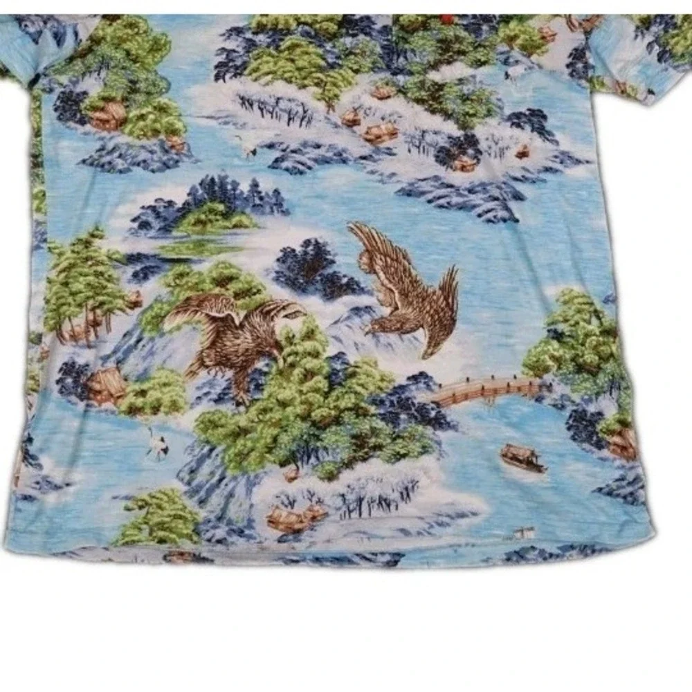 Polo Ralph Lauren Shirt Men Sky Blue‎ Japanese Seascape Eagle Pocket Preppy SZ M